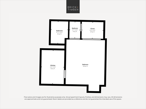Floor plan for studio, 1 bath, 330 sqft